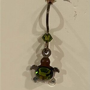 Single 1” Turtle with green crystal belly pierced earring. NEW